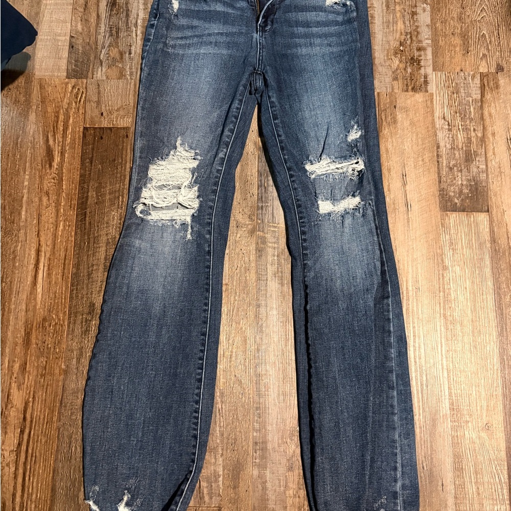 Judy Blue Dark Blue boot cut Distressed Jeans raw